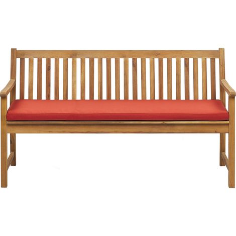 Garden Bench with Cushion VIVARA 160 cm Certified Acacia Wood Light Ash Wood Dark Red (1/5)