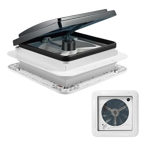 Ventilateur de Toit Caravane, 12V Ventilateur d'extraction Réversible, pour Camping-Car 28 x 28 cm Lucarne, avec 4 LEDs et Grille Anti-Insectes, Ventilation De Toit De Lucarne, Silencieux (1/5)