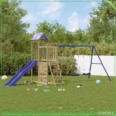 Aire de jeux d'extérieur - 3279147 - Bois de pin imprégné - Toboggan ondulé - Balançoire double (1/5)