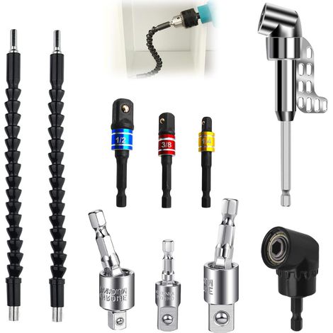 10 Pcs Right Angle Drill Bit Extension Kit, 105 Degree Angle Screwdriver Bent, 1/4 Hex Shank Extension Rod, for Drill Bit Screwdriver Socket Adapter (1/5)