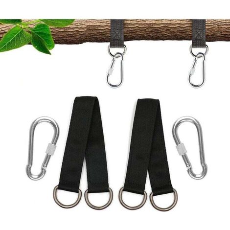 Sangles de hamac, lot de 2, 25 cm, avec 2 mousquetons et anneaux en D, réglables et durables, adaptées aux hamacs de camping. (1/4)