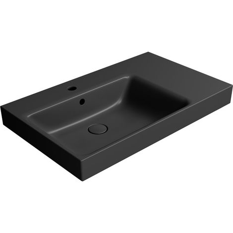 Lavabo en céramique NUBES 80x50cm, étagère à droite, noir mat (1/3)