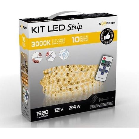 KIT STRISCIA LED 10MT 3000K CON TELECOMANDO (1/4)