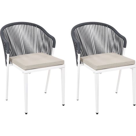 Modern Garden Set of 2 Chairs with Cushions Metal Frame Rope Backrest Grey Paranea (1/5)