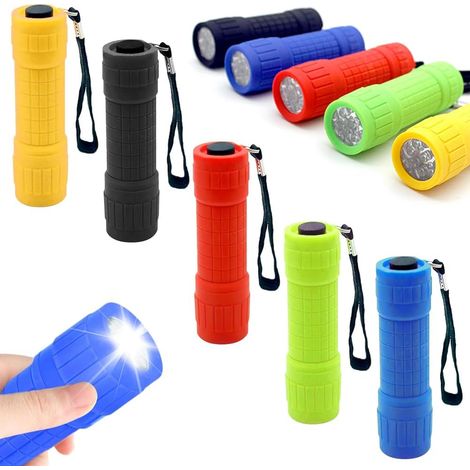 Mini Lampe de Poche, Lot de 10 Lampes de Poche LED, 3 Modes, 9 LED, Étanche, Portable Antidérapant Désign, Lampe Torche LED avec Lanyard, pour Extérieur Camping, Randonnée, Urgence (1/5)