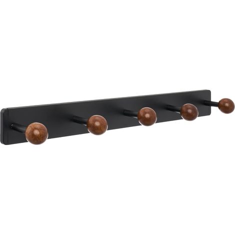 Eine Wandgarderobe mit Haken aus Aluminium und Holz, ideal für Eingangsbereiche, Badezimmer und Schlafzimmer. Maße: 40 cm x 4 cm, schwarz.