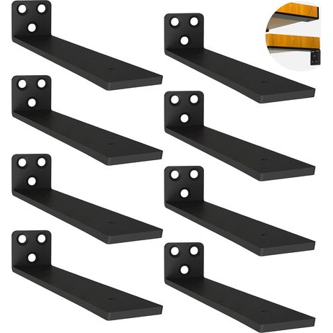 8 Pièces Equerre Etagere Murale, Supports D'étagère Flottant en Fer,5 mm D'épaisseur, Supports D'étagère En Bois pour Étagères Ouvertes de Bricolage (Noir, 25 cm) (1/5)