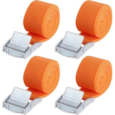 4x sangles d'arrimage 1m Orange Polyester avec clips en alliage de zinc