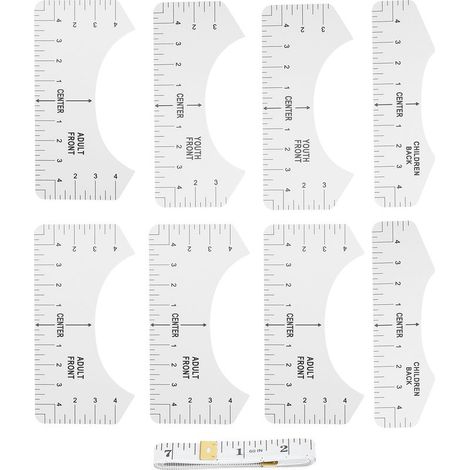 Ensemble de 9 règles d'alignement, guide de centrage, conception de contour, règle de couture pour t-shirts à col rond et col en V à faire soi-même (1/5)