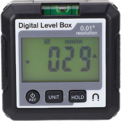 Indicateur d'angle numérique 4x90° avec niveau à bulle et base magnétique, noir et blanc (1/5)