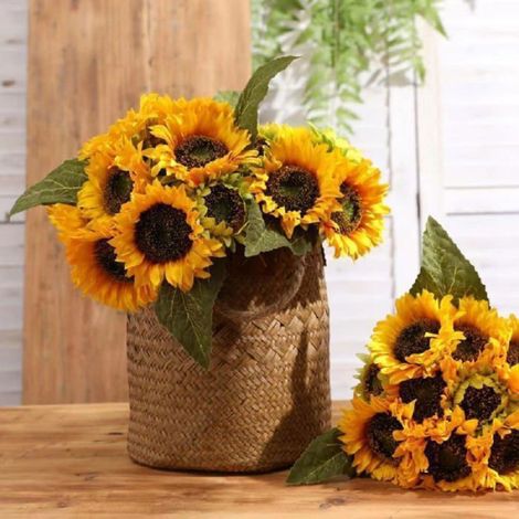 1 Bouquet Tournesols, Tissu haute qualité, Réaliste, Résistant intempéries, Décoration balcon jardin (1/5)
