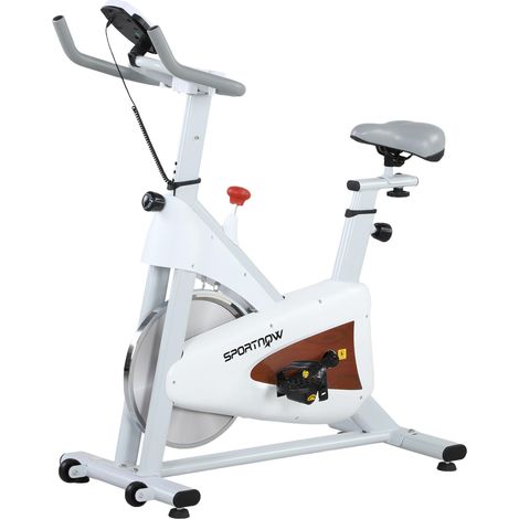Vélo d'appartement silencieux avec selle et résistance réglables, moniteur LCD, support de tablette, blanc (1/5)
