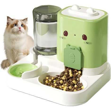 Distributeur Nourriture Chat - 1 8 L + Distributeur Eau Chat - 0 8 L - 2 En 1 Séparé - Pour Chats Et Petits Animaux - 1 Pièce (1/5)