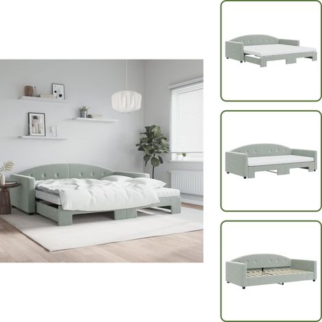 Tagesbett Ausziehbar mit Matratzen Hellgrau 100x200 cm Samt - Sofa Bett - Schlafcouch - Gästebett - Tagesbett - Wohnzimmer Möbel (1/5)