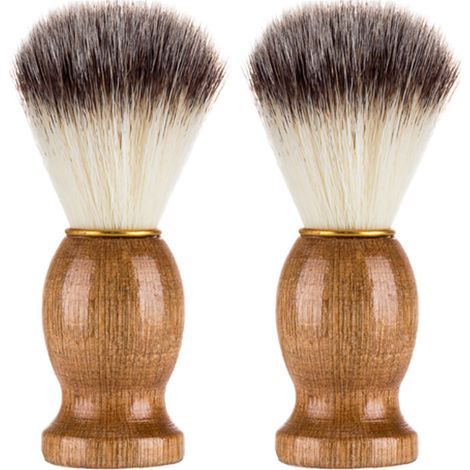 Lot de 2 blaireaux de rasage à manche en bois, accessoires doux pour rasage manuel (1/5)