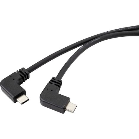 Renkforce Câble USB USB 3.2 Gen2 (USB 3.1 Gen2) USB-C® mâle, USB-C® mâle 1.20 m noir coudé à 90° vers la gauche RF-4633064 Y983252 (1/3)