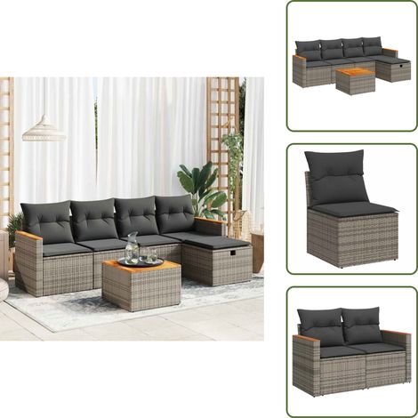 6-tlg. Garten-Sofagarnitur mit Kissen Grau Poly Rattan - Gartensofa Set - Garten Sofa Set - Outdoor Sofa Set - Garten Sofagarnitur (1/5)