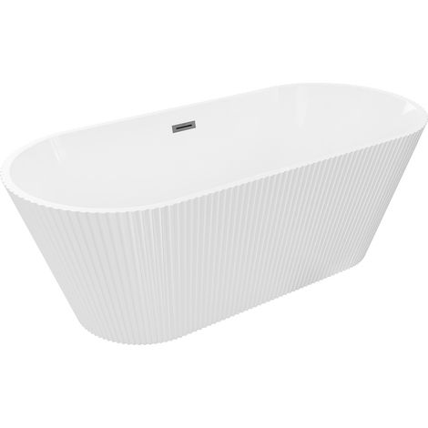 Mexen Yara freistehende, geriffelte Badewanne 170 x 75 cm, weiß, Überlauf Gun Metal - 52861707500-95 (1/5)