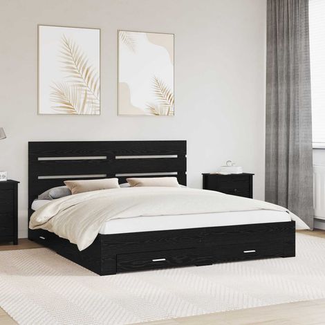 Estructura de cama con cajón Roble Negro 180 x 200 cm