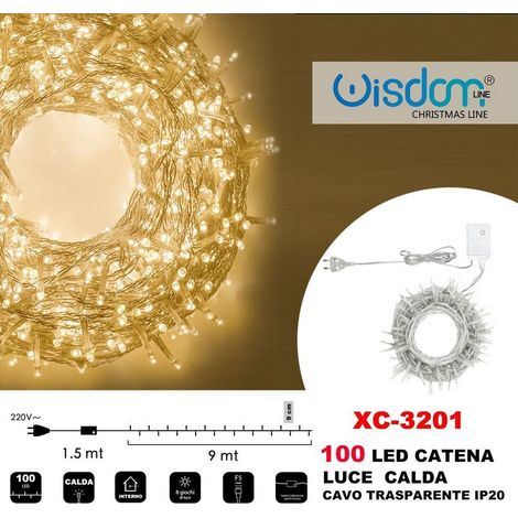 TRADE SHOP - Catena Luminosa 100 Luci Led Lucciole Luce Calda Cavo Trasparente Ip20 Xc-3201 -