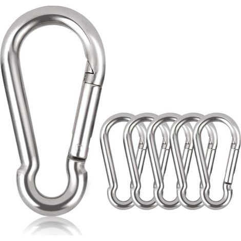 M6 Mousqueton Inox, 20 PCS Mousqueton de Fixation pour Charges Lourdes - Mousqueton en Acier Inoxydable Capacité de Charge de 120 kg/260 lb, 304 Crochet Mousqueton Balancoire - 60mm x φ6 mm (1/4)