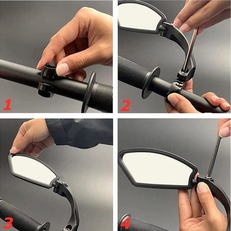 Specchietto retrovisore regolabile per bicicletta, manubrio convesso per moto, rotazione a 360°, manubrio 21-26 mm. (1/4)
