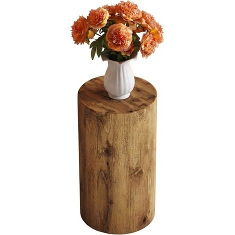 ELVMI Tavolino basso rotondo cilindrico, superficie effetto legno e bordi arrotondati, per soggiorno, in MDF, legno, 30 × 55 cm (1/5)