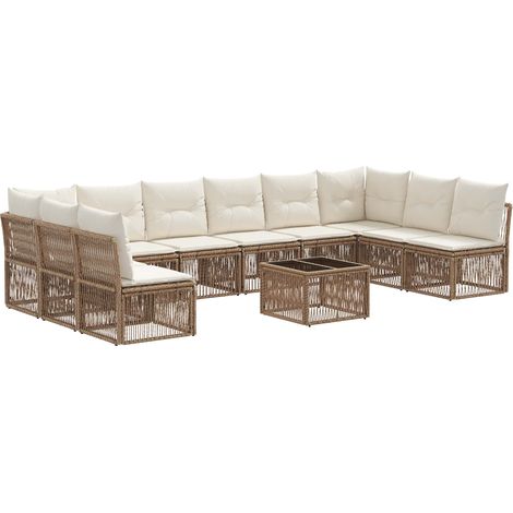 Gartensofa-set 11 pcs Beige Poly-Rattan vidaXL