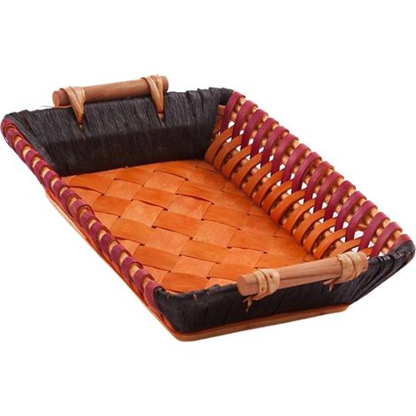 Cesto rettangolare in vimini con manici in legno, 38x24H8 cm (kit da 3) (1/3)