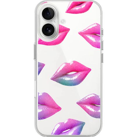 Custodia per iPhone 16, trasparente, Flexi in silicone, labbra olografiche (1/5)