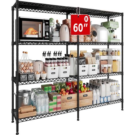 Étagères Métallique de rangement 35 x 152 x 152 cm à 4 niveaux, Coin étagères métalliques réglables pour le rangement, étagères de garage, garde-manger, étagères de cuisine, Noir