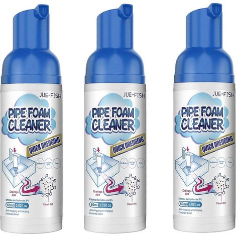 Lot de 3 déboucheurs de canalisations en mousse, désodorisants et efficaces pour la cuisine et la baignoire. Nettoyant puissant pour éviers et canalisations, 60 ml. (1/4)