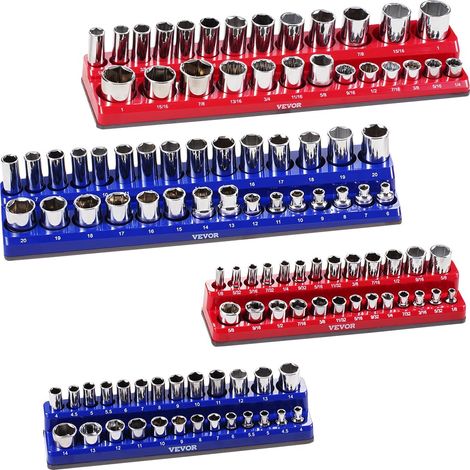 Juego de 4 soportes magnéticos para vasos SAE de 1/4" y 3/8" para hasta 108 vasos estándar y profundos (llave de vaso no incluida).