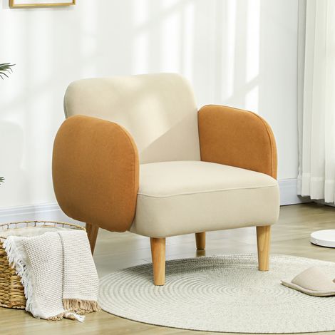 Butaca para Dormitorio con Reposabrazos y Patas de Madera Sofá Individual Carga 120 kg Beige y Ocre (1/5)