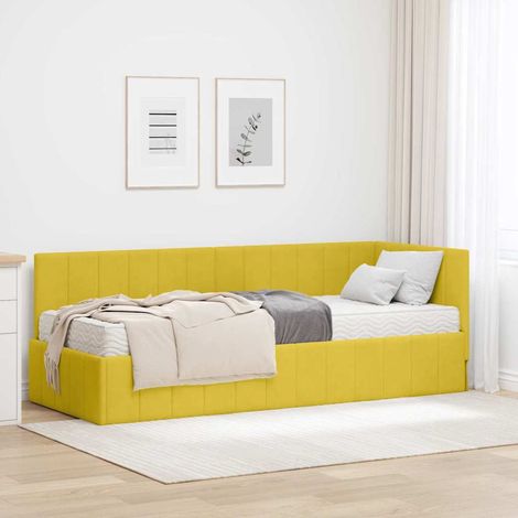 Eckbettgestell mit Matratze mit Kopfteil 2 pcs Gelb Samt