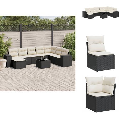 Salon de jardin 9 pcs avec coussins noir résine tressée - Ensemble Salon De Jardin - Meuble De Jardin - Jardin Design - Mobilier Exterieur - Chaise Longue (1/5)