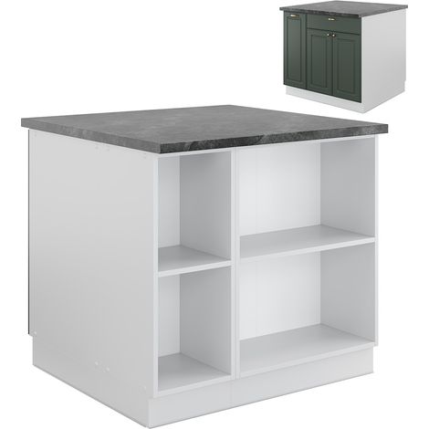 Isola cucina Fame-Line, Verde-oro rustico/Bianco, 90 cm con cassetto, senza piano di lavoro, Vicco