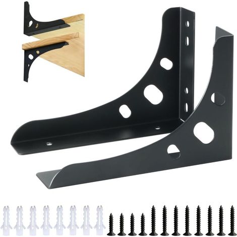 2 Pièces Équerre Étagere Murale Robustes de 15 CM, Support Étagere Murale Pratique, Equerre Etagere Murale à Angle Droit 90°, Equerre Etagere en Acier Inoxydable Application Large, Noir