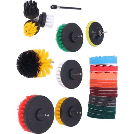 Brosse à récurer, éponge, accessoire de nettoyage pour perceuse électrique avec tige hexagonale de 6,35 mm (1/4 po) (1/5)