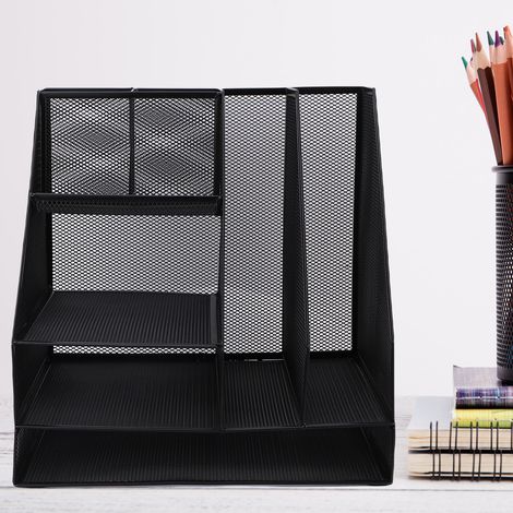Nouveau porte-documents de bureau/porte-documents de bureau noir à deux colonnes et quatre niveaux, format A4, avec fond plat. (1/5)