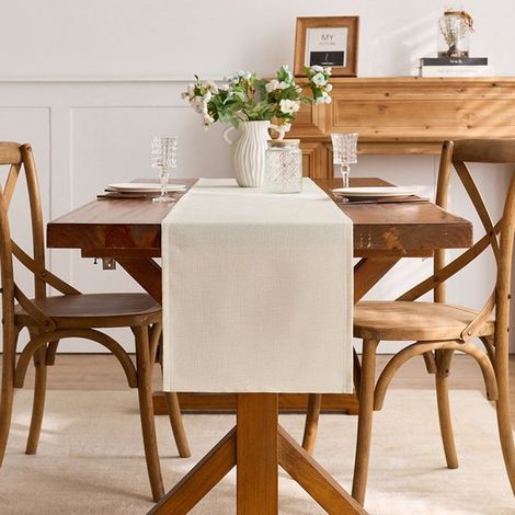 Camino de mesa beige – 30x200cm – Lavable – Para verano, otoño, hogar y fiestas (1/4)