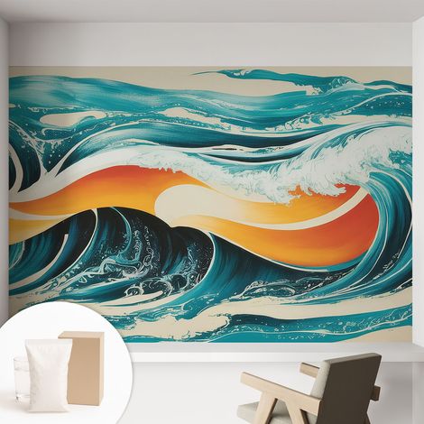 Papier peint intissé classique moderne pour salon et chambre à coucher Décoration rapide avec colle Vagues abstraites 152x104 cm (1/5)
