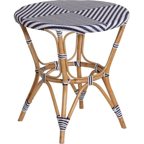 Made In Meubles – Table de bistrot en rotin Elynne – Style vintage classique – Plateau en plastique tressé bleu et blanc – Dimensions 70x71x71 cm (1/5)