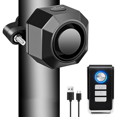 Sistema de alarma para bicicleta NineLeaf con batería recargable USB - Alarma para bicicleta con soporte - 110 dB - Vibración - Alarma para motocicleta - Resistente al agua - Para bicicletas, vehículo (1/5)