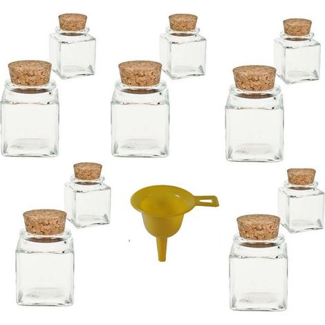 Viva Haushaltswaren G2080050/Set1/X - Vasetti in Vetro, 10 Pezzi capacità: 50 ml, con Tappo in Sughero, per spezie, Sale, regalini, ECC, Imbuto Incluso, Colore Imbuto: Giallo (1/5)