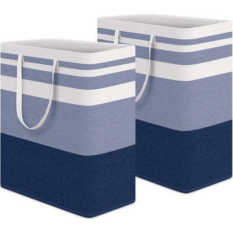 Lot de 2 grands paniers à linge imperméables, autoportants et pliables, pour résidences étudiantes et maisons (bleu, 100 litres)