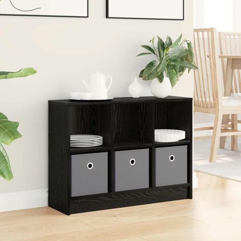 Buffet Chêne Noir 73,5 X 22,5 X 53,5 Cm, Bois D'Ingénierie, Poignées Encastrées (1/4)