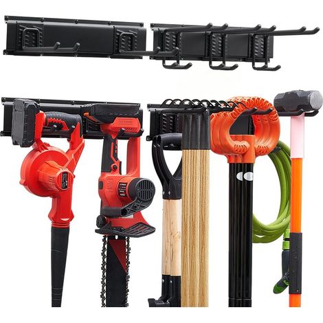 Range-Outils Mural Support Rangement Outils de Jardin Garage 33 Pouces 2 Rails 5 Crochets Réglables Charge 181 kg (1/5)