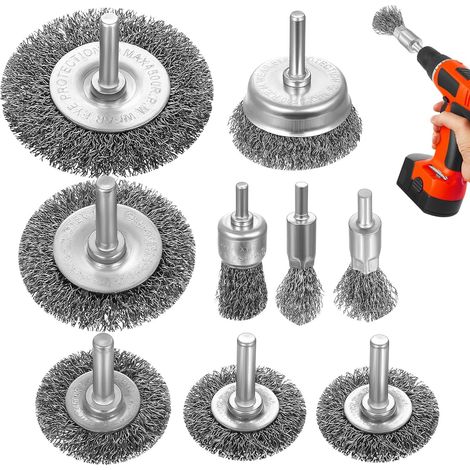 9 Pièces Set de Brosses Métalliques pour Perceuse, 6mm (1/4 Pouce) Accessoire pour Visseuse, Brosses Métalliques pour Décapage, Polissage et Décrassage (1/5)