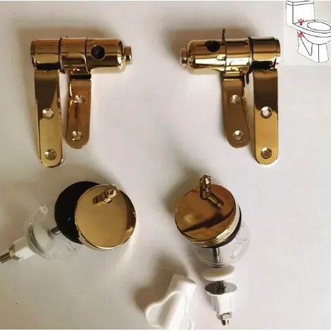 (C) Abattants de toilettes en acier inoxydable avec charnières à descente lente et à dégagement rapide, couvercles d'abattants de toilettes en bois massif et résine, finitions or et argent, charnières (1/5)